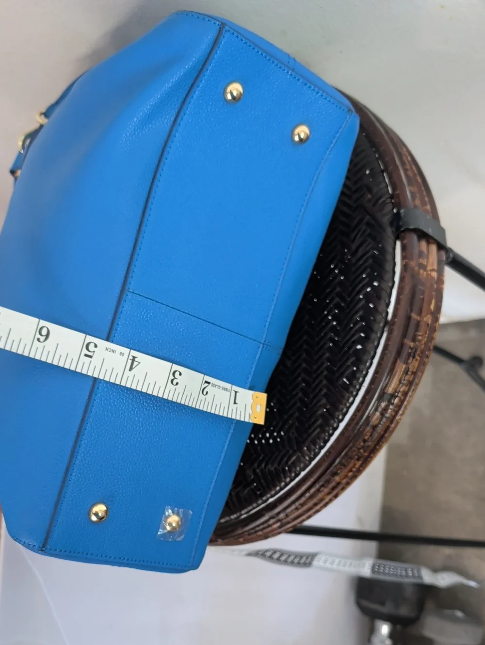 Ora Delphine Blue Pebbled Leather Crossbody Bag Gold Tone Hardware